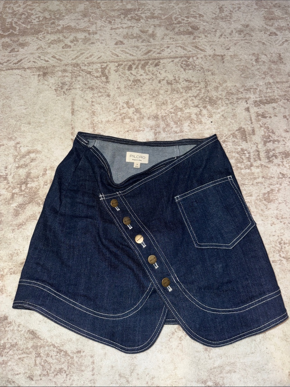 Pilcro Navy Denim Asymmetrical Button Mini Skirt
